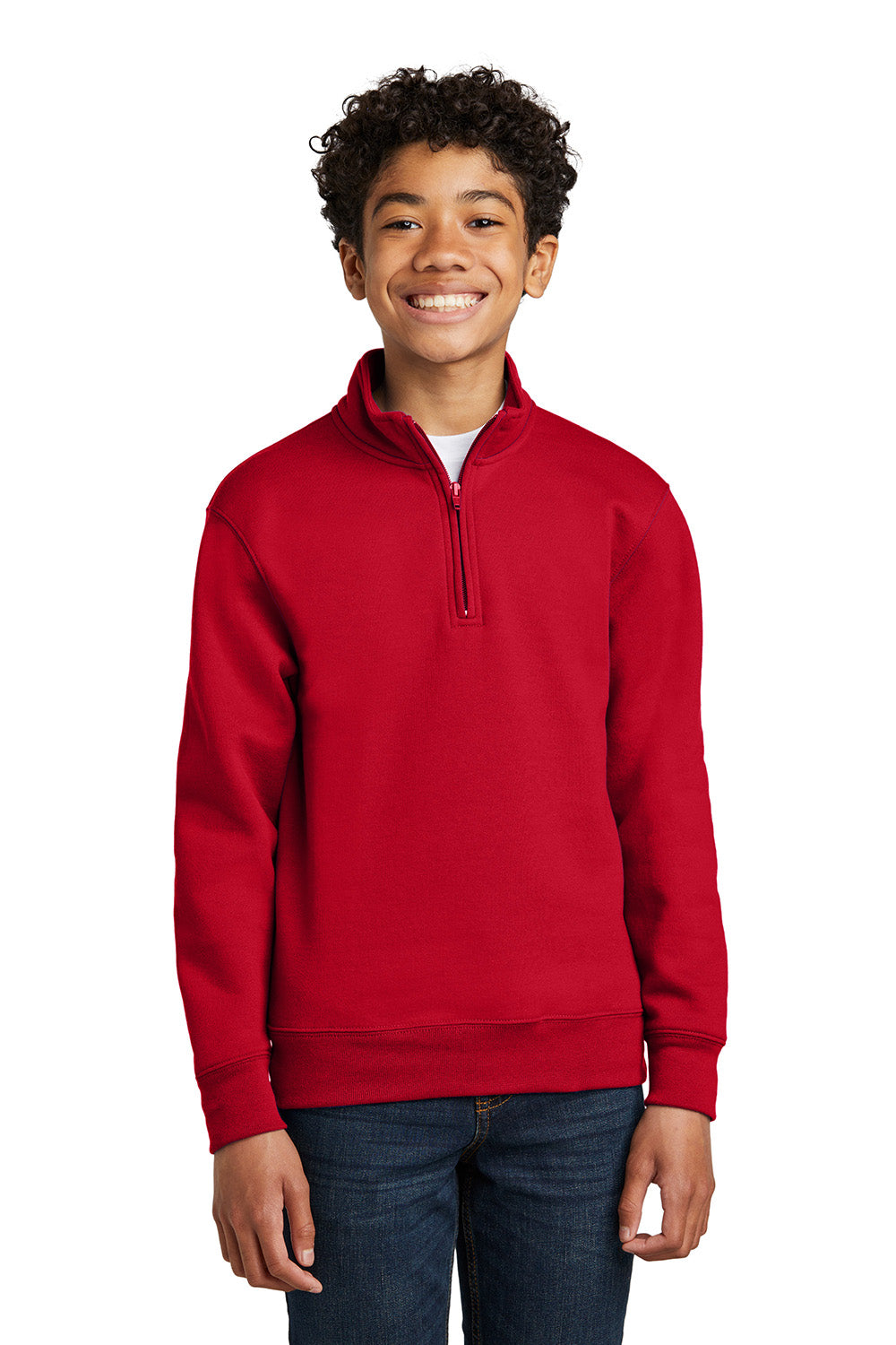 Port & Company PC78YQ Youth Core Fleece 1/4 Zip Sweatshirt Red Model Front