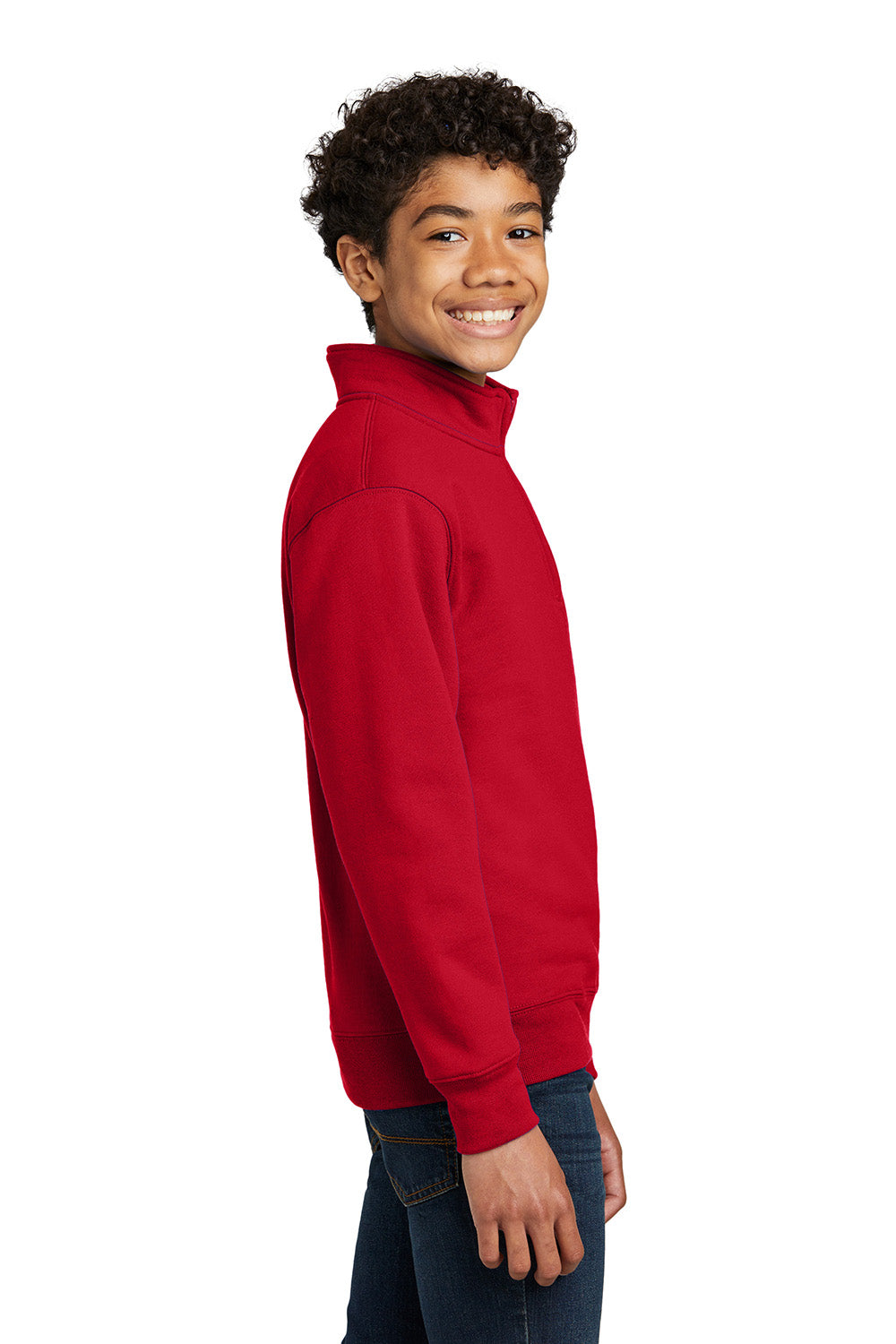 Port & Company PC78YQ Youth Core Fleece 1/4 Zip Sweatshirt Red Model Side