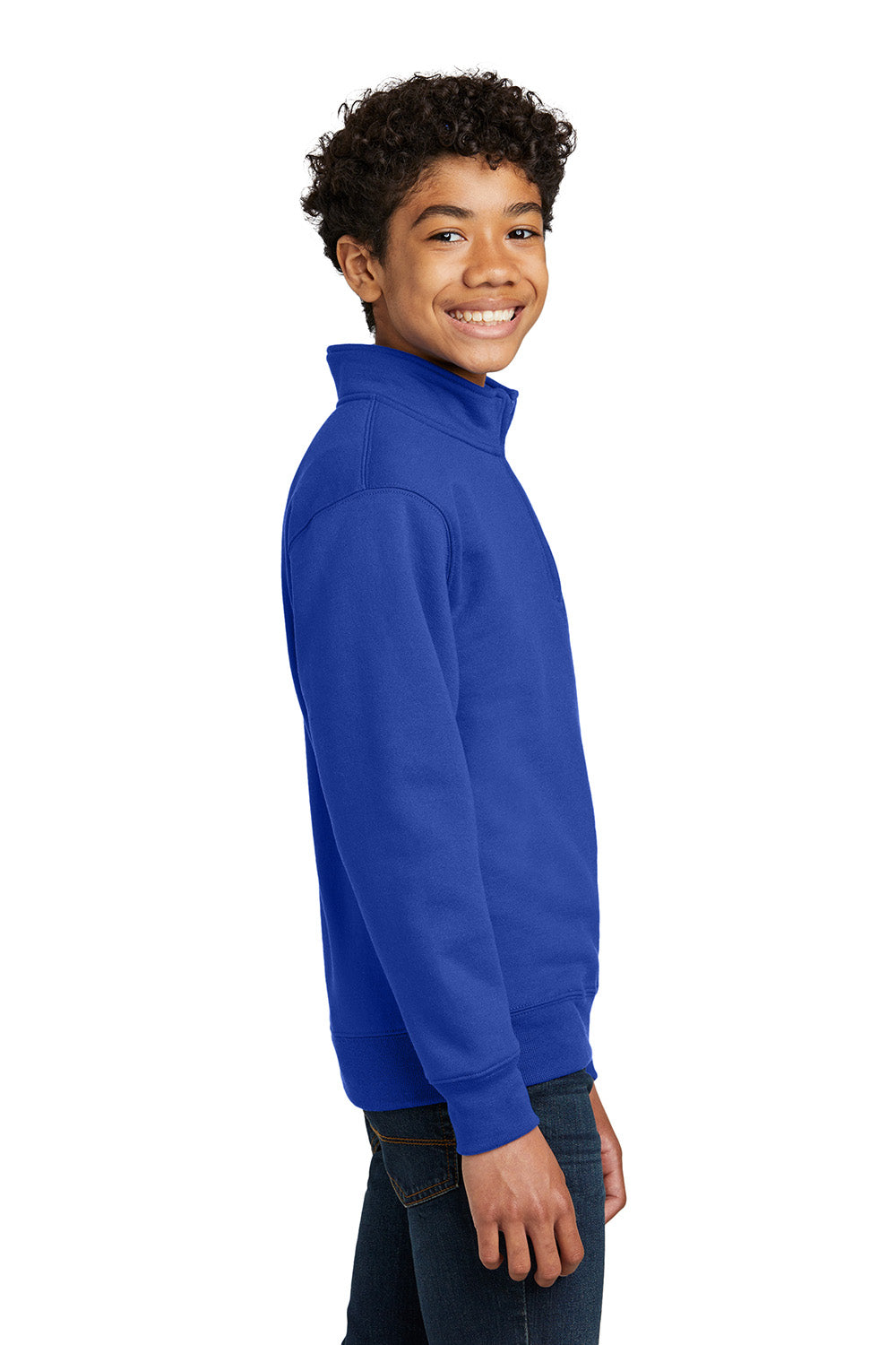 Port & Company PC78YQ Youth Core Fleece 1/4 Zip Sweatshirt True Royal Blue Model Side