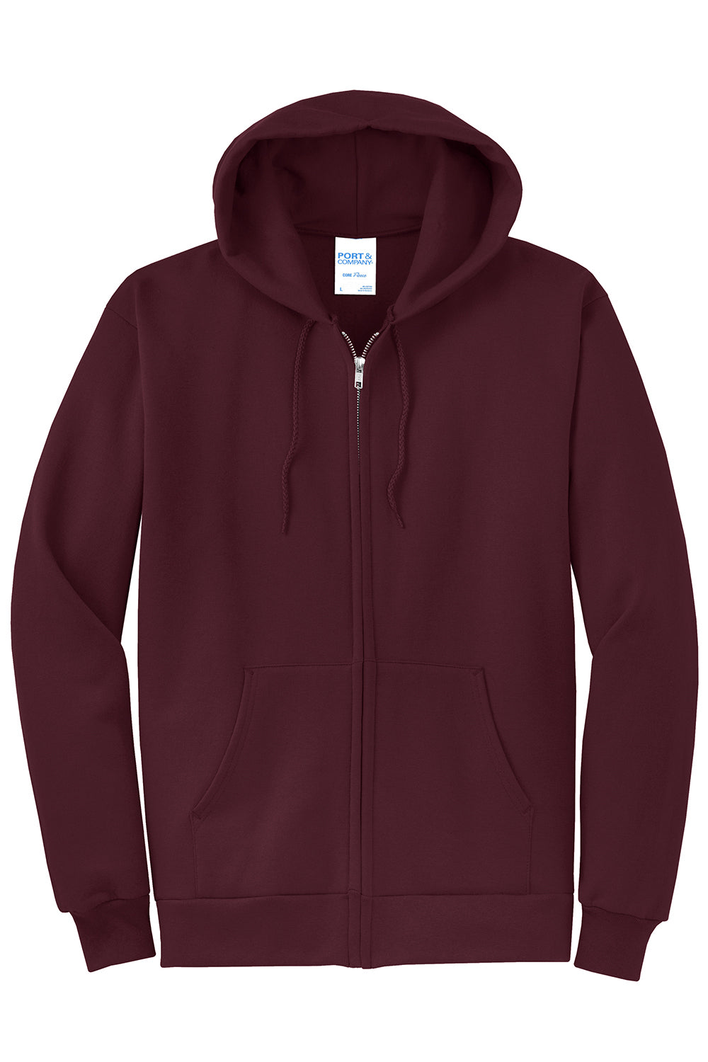 Port & Company PC78ZH Mens Core Pill Resistant Fleece Full Zip Hooded Sweatshirt Hoodie Maroon Flat Front