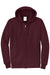 Port & Company PC78ZH Mens Core Pill Resistant Fleece Full Zip Hooded Sweatshirt Hoodie Maroon Flat Front