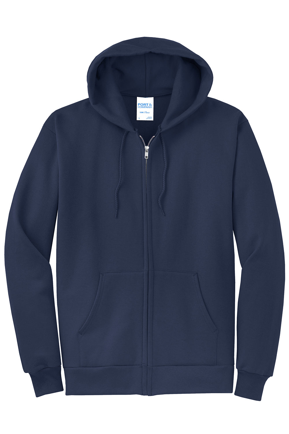 Port & Company PC78ZH Mens Core Pill Resistant Fleece Full Zip Hooded Sweatshirt Hoodie Navy Blue Flat Front