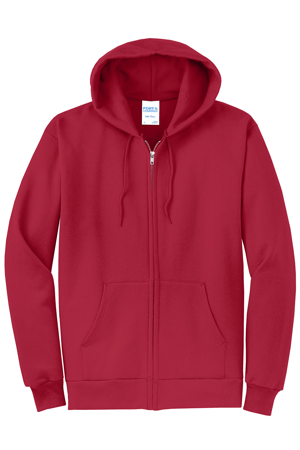 Port & Company PC78ZH Mens Core Pill Resistant Fleece Full Zip Hooded Sweatshirt Hoodie Red Flat Front