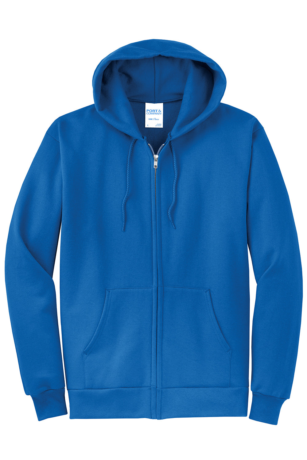 Port & Company PC78ZH Mens Core Pill Resistant Fleece Full Zip Hooded Sweatshirt Hoodie Royal Blue Flat Front