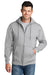 Port & Company PC78ZH Mens Core Pill Resistant Fleece Full Zip Hooded Sweatshirt Hoodie Ash Grey Model Front