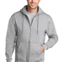 Port & Company Mens Core Pill Resistant Fleece Full Zip Hooded Sweatshirt Hoodie w/ Pockets - Ash Grey