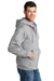 Port & Company PC78ZH Mens Core Pill Resistant Fleece Full Zip Hooded Sweatshirt Hoodie Ash Grey Model Side