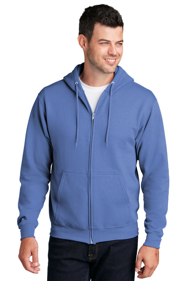 Port & Company PC78ZH Mens Core Pill Resistant Fleece Full Zip Hooded Sweatshirt Hoodie Carolina Blue Model Front