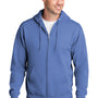 Port & Company Mens Core Pill Resistant Fleece Full Zip Hooded Sweatshirt Hoodie - Carolina Blue