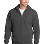 Port & Company Mens Core Pill Resistant Fleece Full Zip Hooded Sweatshirt Hoodie w/ Pockets - Charcoal Grey