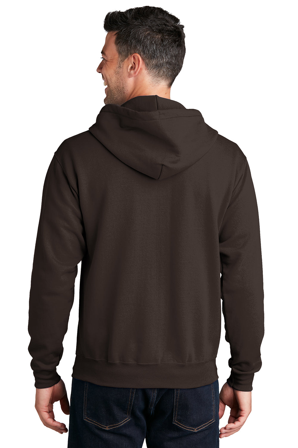 Port & Company PC78ZH Mens Core Pill Resistant Fleece Full Zip Hooded Sweatshirt Hoodie Dark Chocolate Brown Model Back