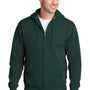 Port & Company Mens Core Pill Resistant Fleece Full Zip Hooded Sweatshirt Hoodie w/ Pockets - Dark Green