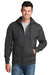 Port & Company PC78ZH Mens Core Pill Resistant Fleece Full Zip Hooded Sweatshirt Hoodie Heather Dark Grey Model Front