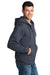 Port & Company PC78ZH Mens Core Pill Resistant Fleece Full Zip Hooded Sweatshirt Hoodie Heather Navy Blue Model Side