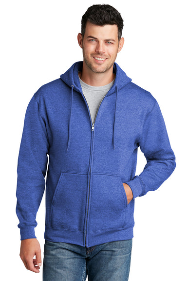 Port & Company PC78ZH Mens Core Pill Resistant Fleece Full Zip Hooded Sweatshirt Hoodie Heather Royal Blue Model Front