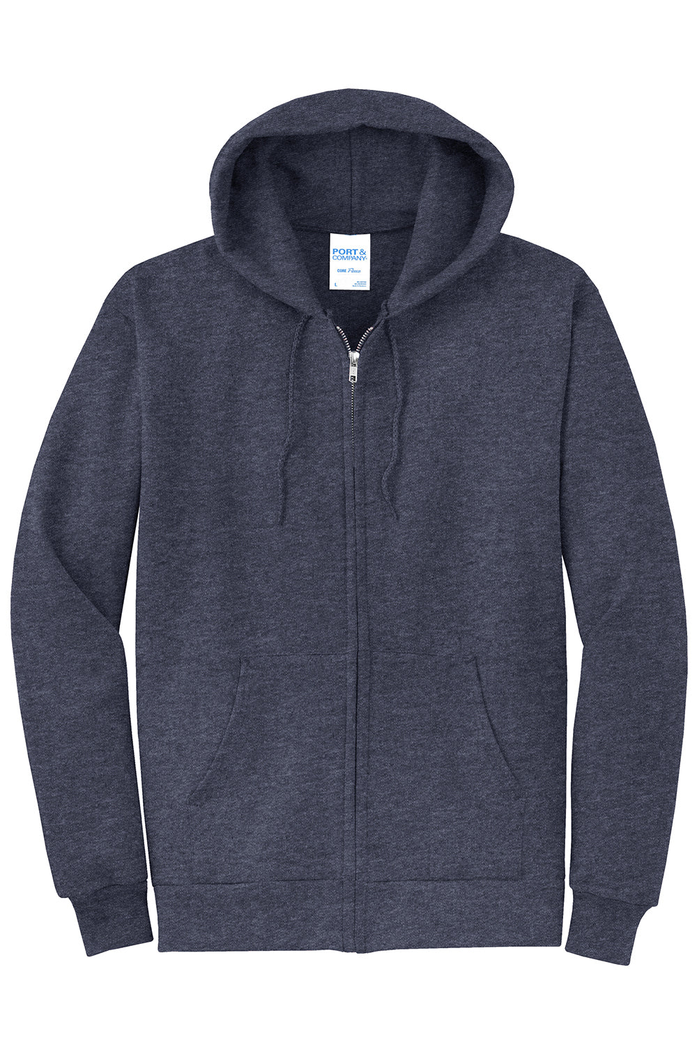 Port & Company PC78ZH Mens Core Pill Resistant Fleece Full Zip Hooded Sweatshirt Hoodie Heather Navy Blue Flat Front