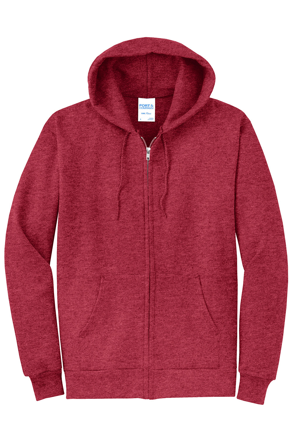 Port & Company PC78ZH Mens Core Pill Resistant Fleece Full Zip Hooded Sweatshirt Hoodie Heather Red Flat Front