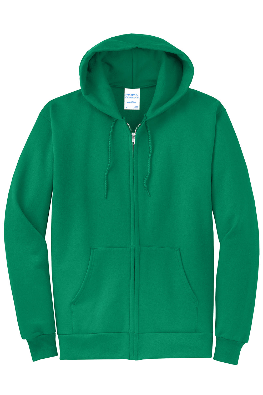 Port & Company PC78ZH Mens Core Pill Resistant Fleece Full Zip Hooded Sweatshirt Hoodie Kelly Green Flat Front