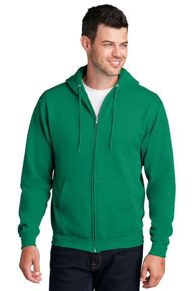 Port & Company PC78ZH Mens Core Pill Resistant Fleece Full Zip Hooded Sweatshirt Hoodie Kelly Green Model Front