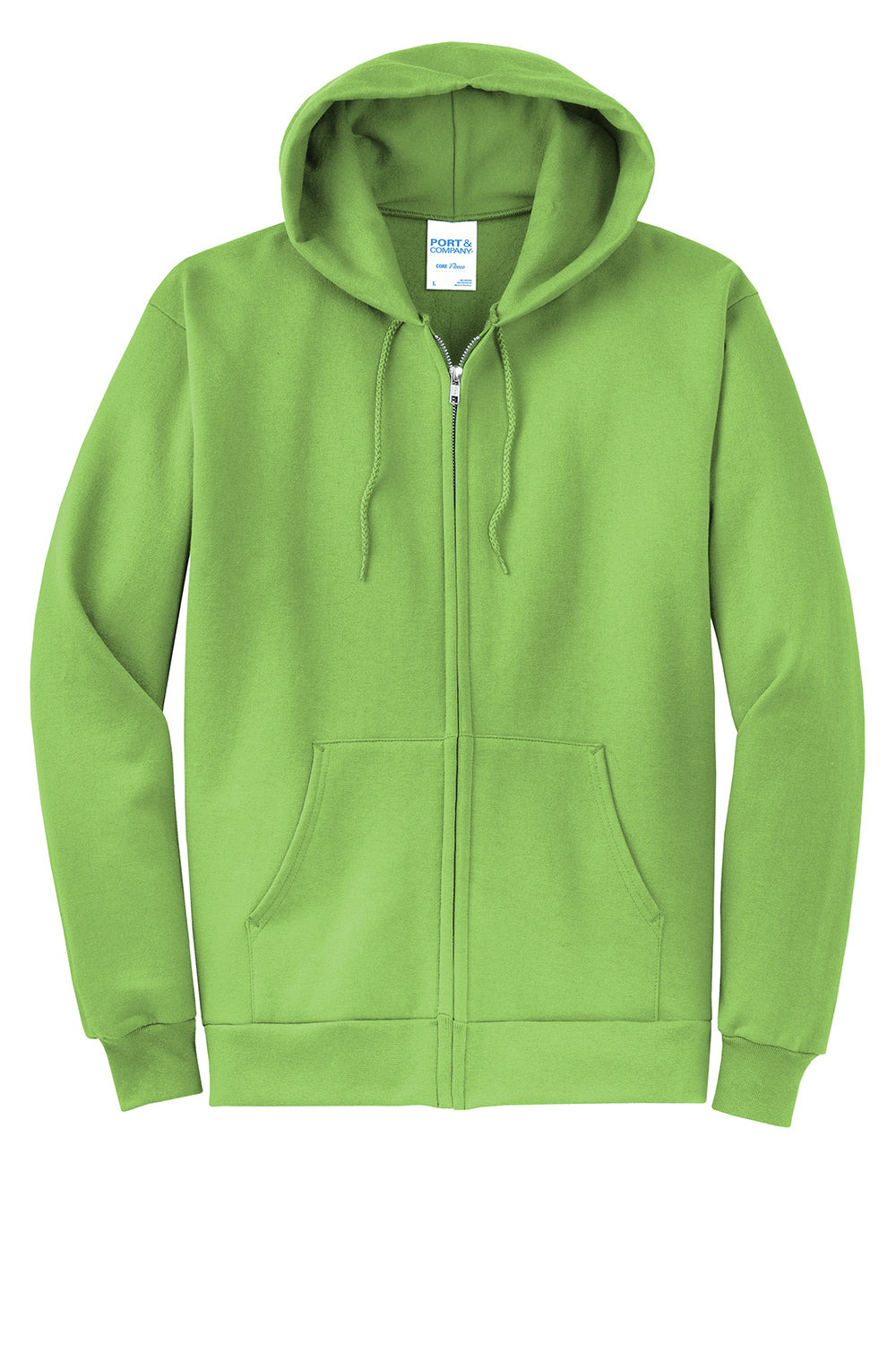 Port & Company PC78ZH Mens Core Pill Resistant Fleece Full Zip Hooded Sweatshirt Hoodie Lime Green Flat Front