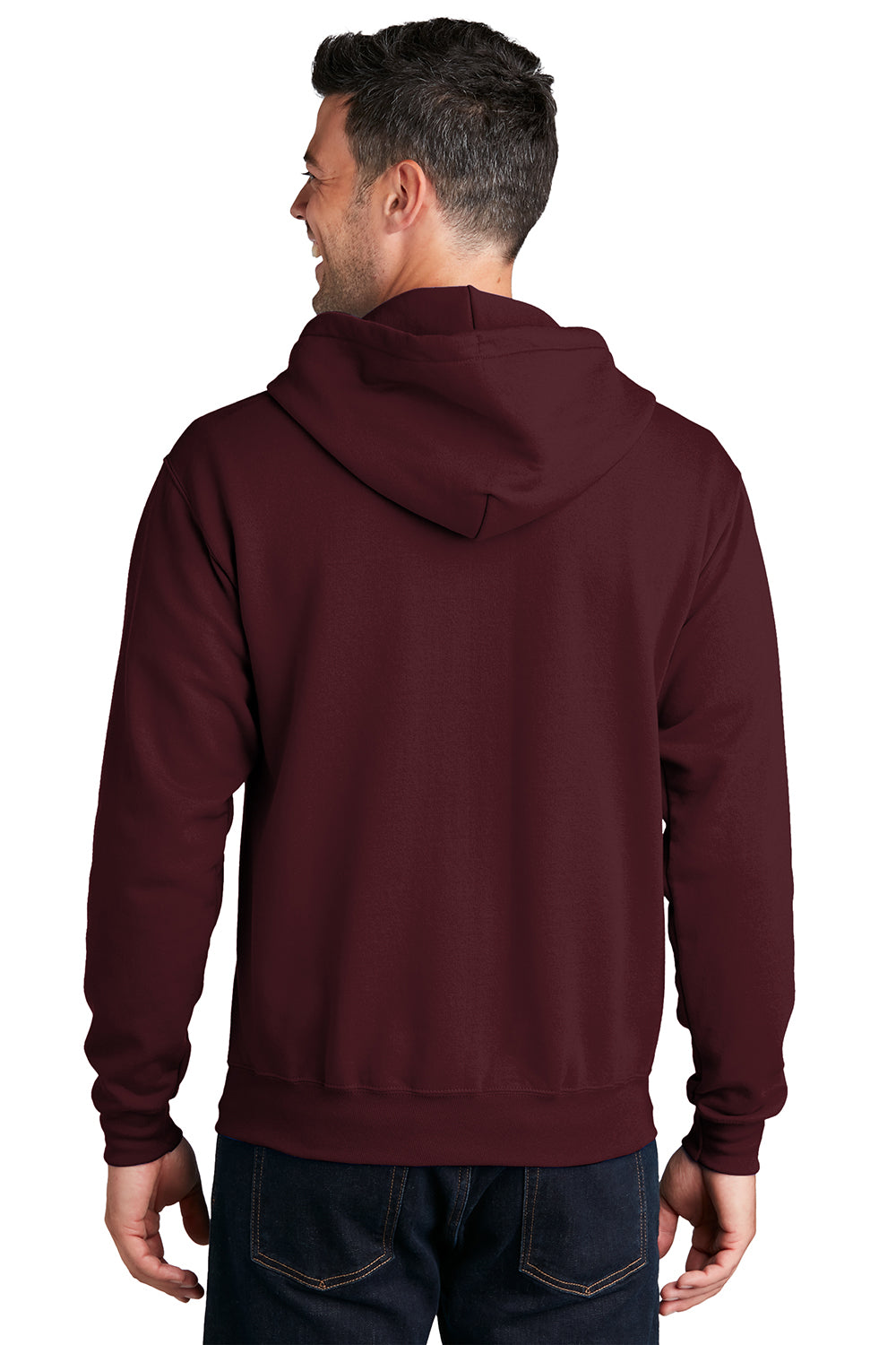 Port & Company PC78ZH Mens Core Pill Resistant Fleece Full Zip Hooded Sweatshirt Hoodie Maroon Model Back