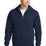 Port & Company Mens Core Pill Resistant Fleece Full Zip Hooded Sweatshirt Hoodie - Navy Blue