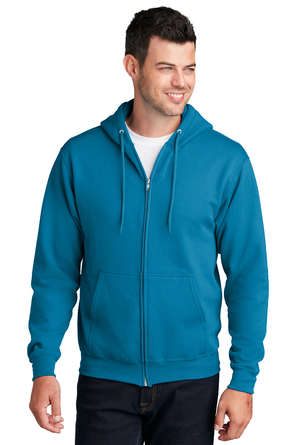 Port Company PC78ZH Core Fleece Full Zip Hooded Sweatshirt Neon Blue 2XL