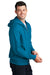 Port & Company PC78ZH Mens Core Pill Resistant Fleece Full Zip Hooded Sweatshirt Hoodie Neon Blue Model Side