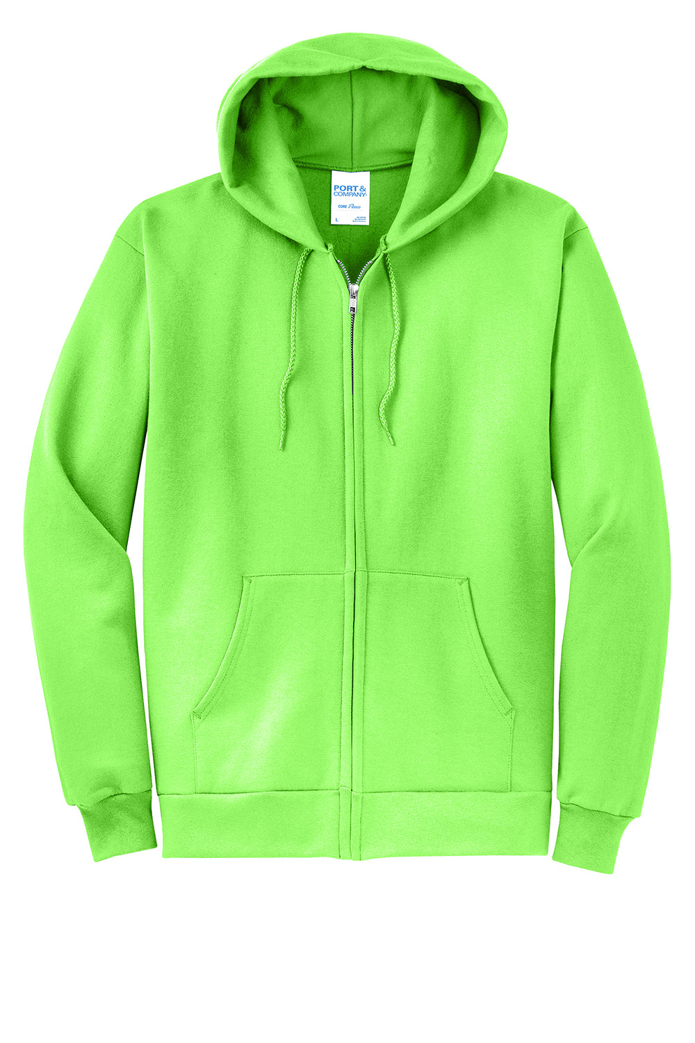 Port & Company PC78ZH Mens Core Pill Resistant Fleece Full Zip Hooded Sweatshirt Hoodie Neon Green Flat Front