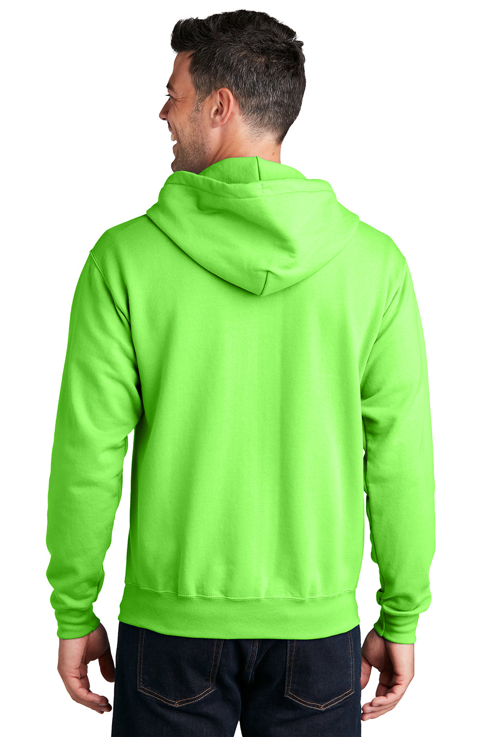 Port & Company PC78ZH Mens Core Pill Resistant Fleece Full Zip Hooded Sweatshirt Hoodie Neon Green Model Back