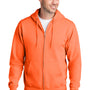 Port & Company Mens Core Pill Resistant Fleece Full Zip Hooded Sweatshirt Hoodie - Neon Orange