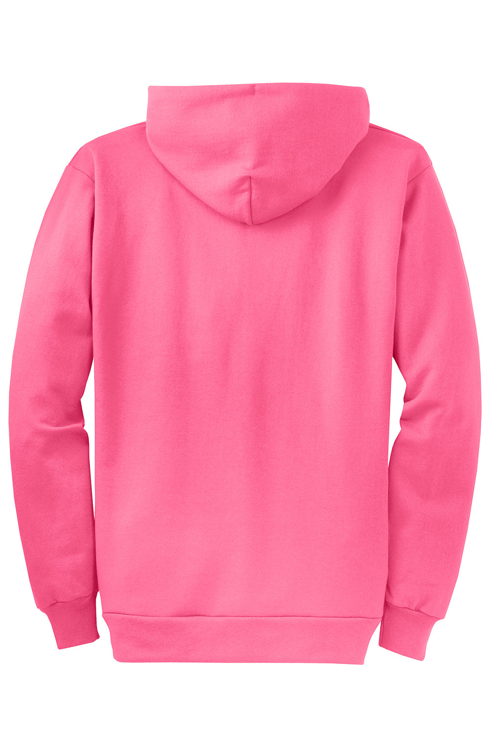 Port & Company PC78ZH Mens Core Pill Resistant Fleece Full Zip Hooded Sweatshirt Hoodie Neon Pink Flat Back