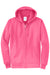 Port & Company PC78ZH Mens Core Pill Resistant Fleece Full Zip Hooded Sweatshirt Hoodie Neon Pink Flat Front