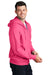 Port & Company PC78ZH Mens Core Pill Resistant Fleece Full Zip Hooded Sweatshirt Hoodie Neon Pink Model Side