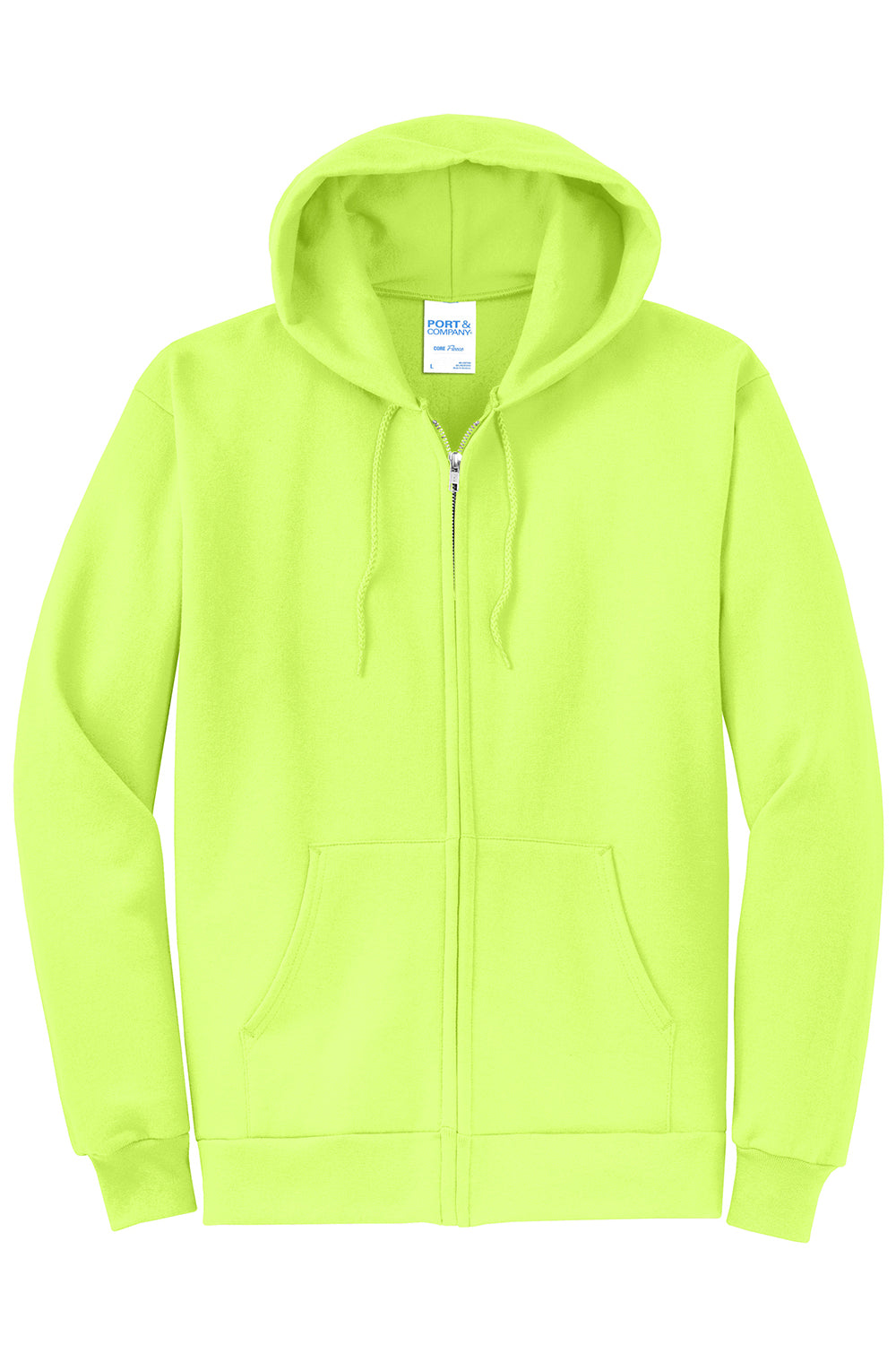 Port & Company PC78ZH Mens Core Pill Resistant Fleece Full Zip Hooded Sweatshirt Hoodie Neon Yellow Flat Front