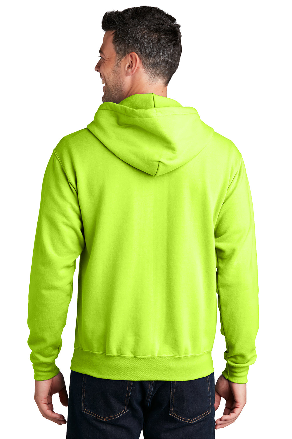 Port & Company PC78ZH Mens Core Pill Resistant Fleece Full Zip Hooded Sweatshirt Hoodie Neon Yellow Model Back