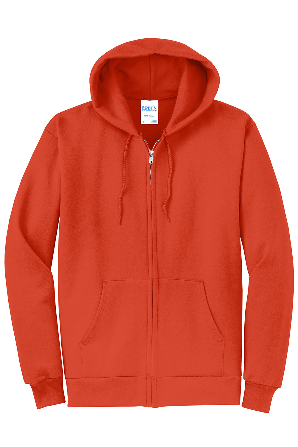 Port & Company PC78ZH Mens Core Pill Resistant Fleece Full Zip Hooded Sweatshirt Hoodie Orange Flat Front