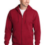 Port & Company Mens Core Pill Resistant Fleece Full Zip Hooded Sweatshirt Hoodie w/ Pockets - Red