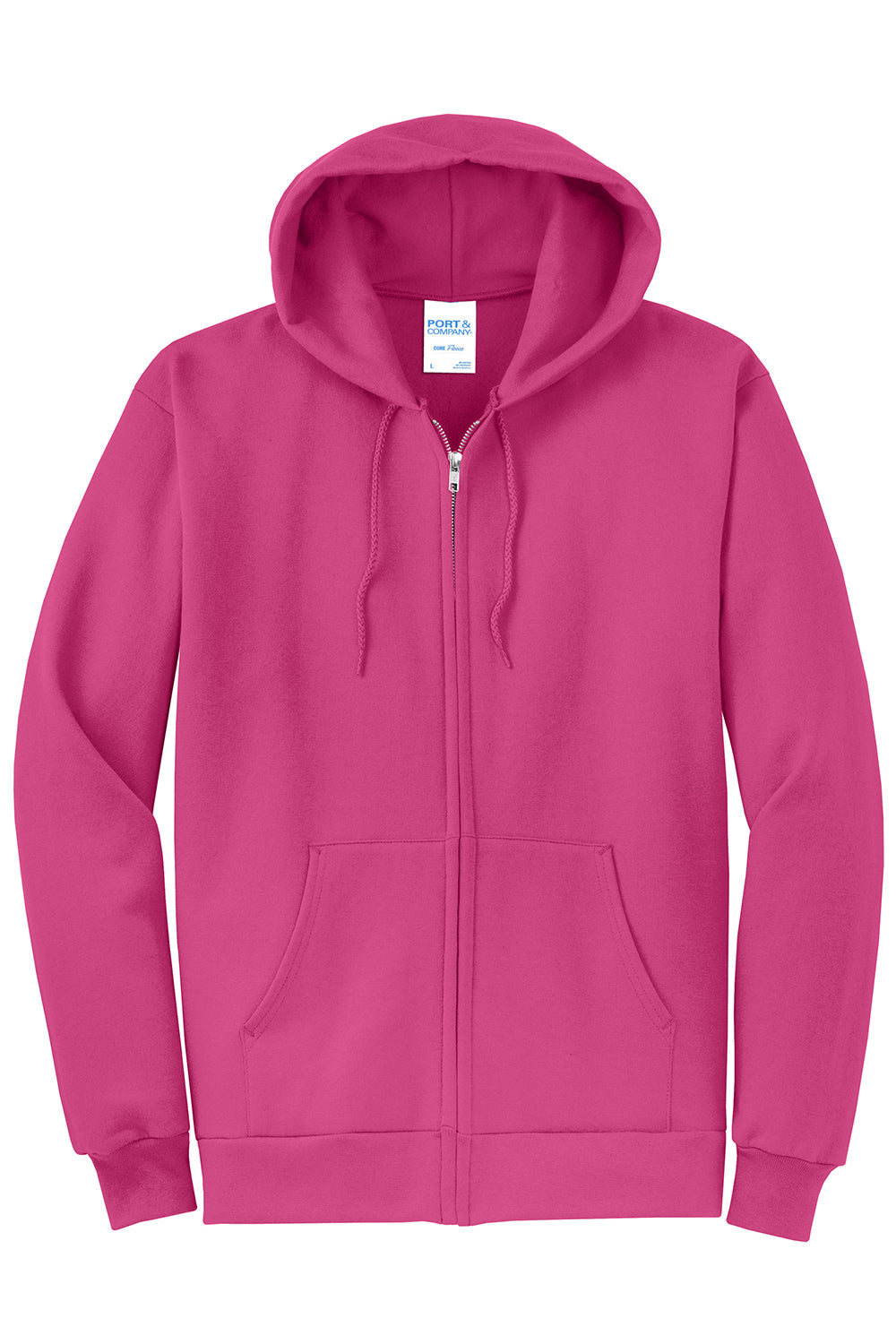 Port & Company PC78ZH Mens Core Pill Resistant Fleece Full Zip Hooded Sweatshirt Hoodie Sangria Pink Flat Front