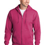 Port & Company Mens Core Pill Resistant Fleece Full Zip Hooded Sweatshirt Hoodie w/ Pockets - Sangria Pink