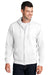 Port & Company PC78ZH Mens Core Pill Resistant Fleece Full Zip Hooded Sweatshirt Hoodie White Model Front