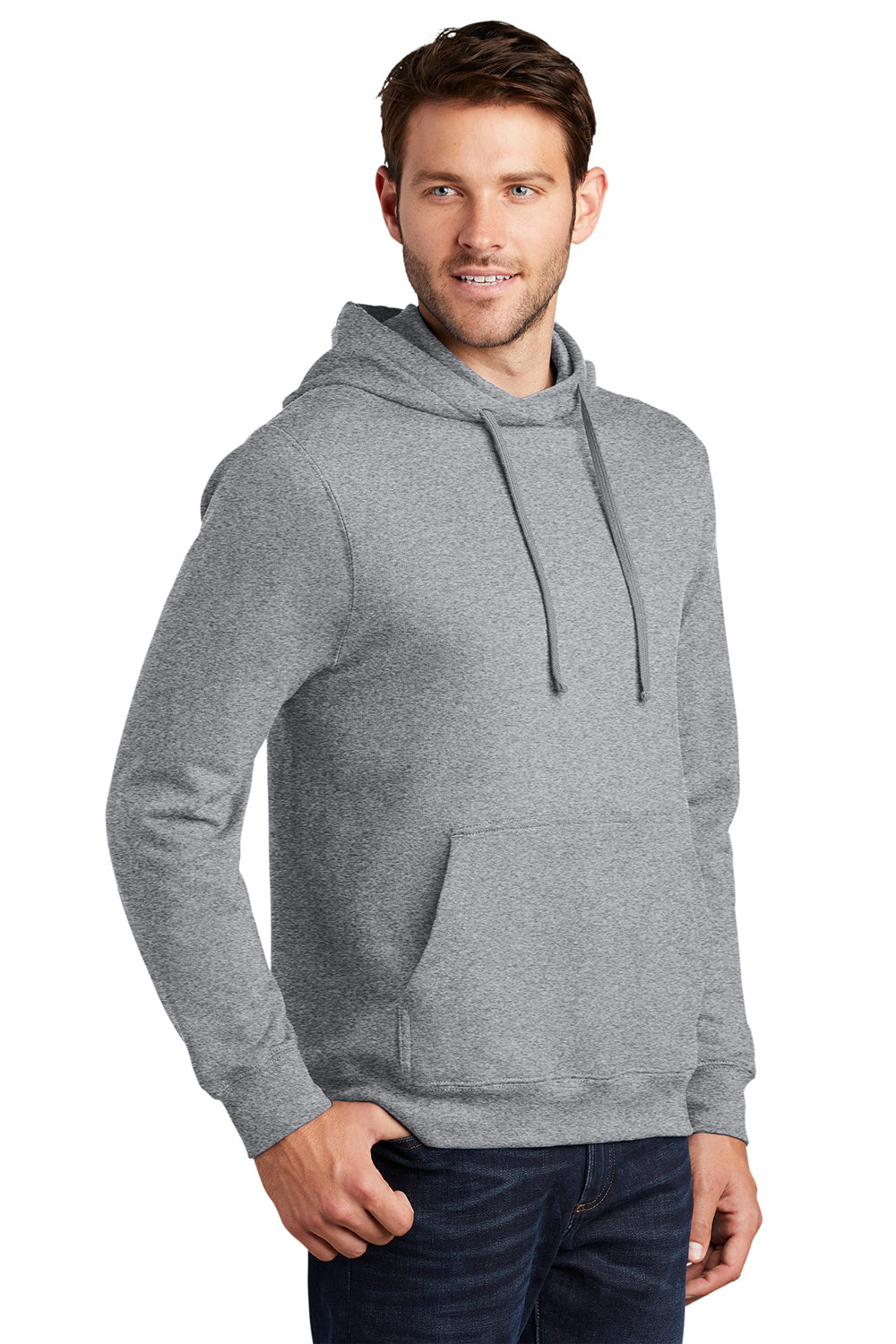 Port & Company PC850H Mens Fan Favorite Fleece Hooded Sweatshirt Hoodie Heather Grey Model 3q