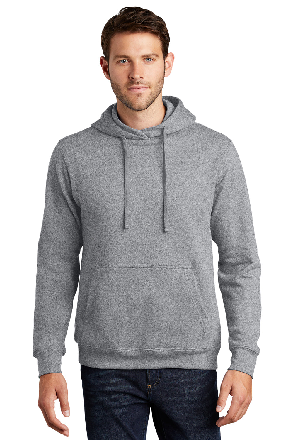 Port & Company PC850H Mens Fan Favorite Fleece Hooded Sweatshirt Hoodie Heather Grey Model Front