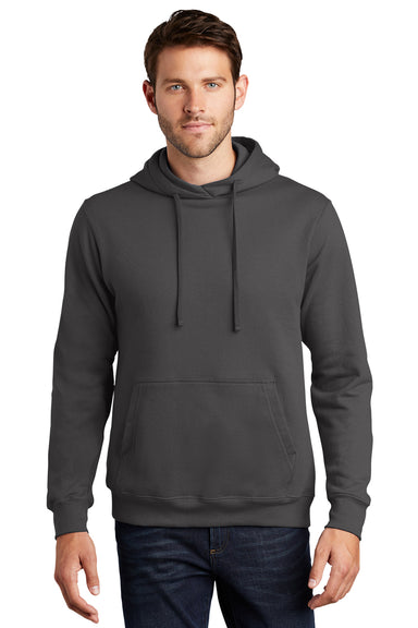 Port & Company PC850H Mens Fan Favorite Fleece Hooded Sweatshirt Hoodie Charcoal Grey Model Front