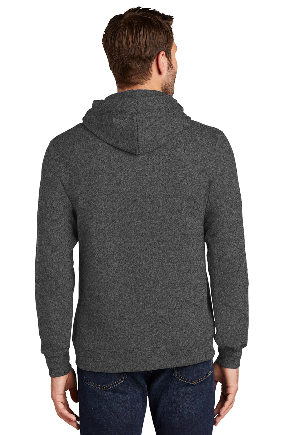 Port & Company PC850H Mens Fan Favorite Fleece Hooded Sweatshirt Hoodie Heather Dark Grey Model Back