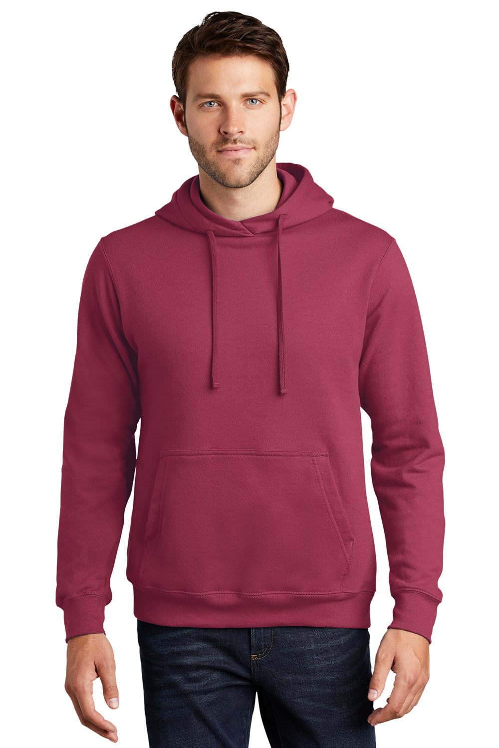 Port & Company PC850H Mens Fan Favorite Fleece Hooded Sweatshirt Hoodie Garnet Red Model Front