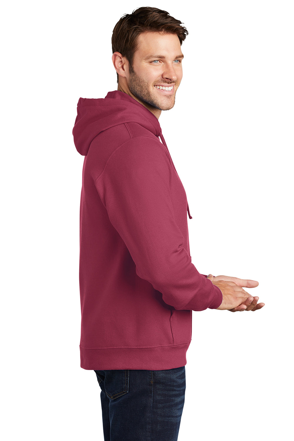 Port & Company PC850H Mens Fan Favorite Fleece Hooded Sweatshirt Hoodie Garnet Red Model Side