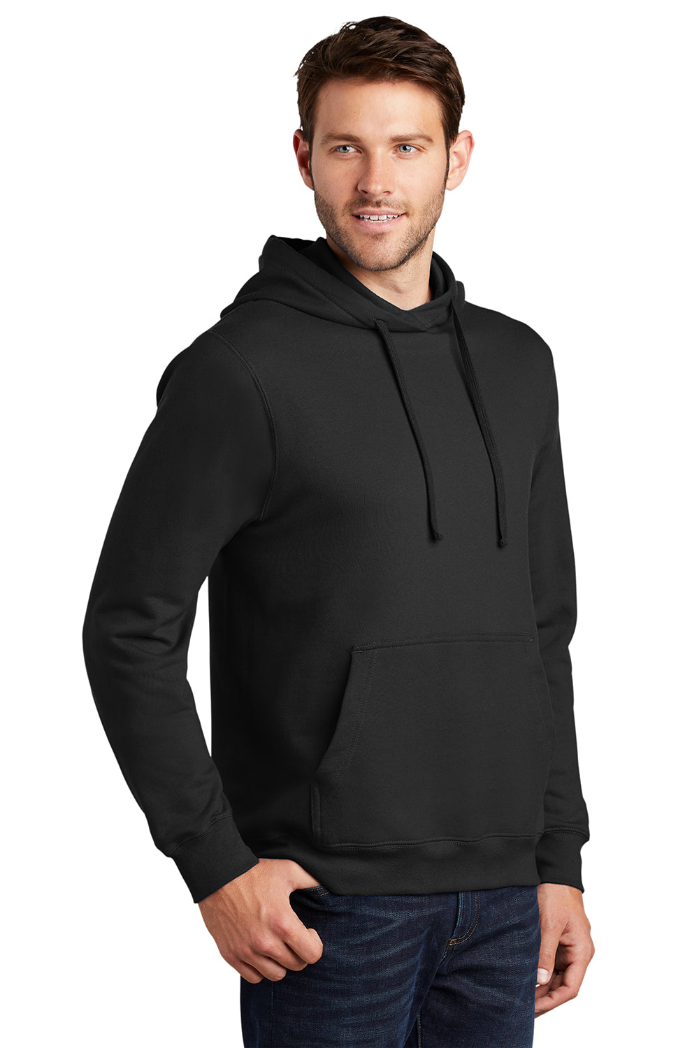 Port & Company PC850H Mens Fan Favorite Fleece Hooded Sweatshirt Hoodie Jet Black Model 3q