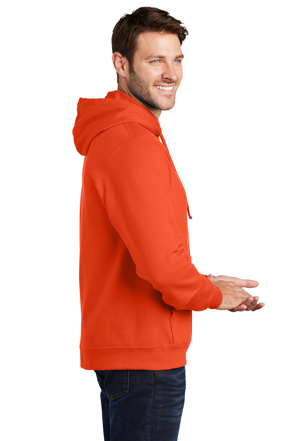 Port & Company PC850H Mens Fan Favorite Fleece Hooded Sweatshirt Hoodie Orange Model Side