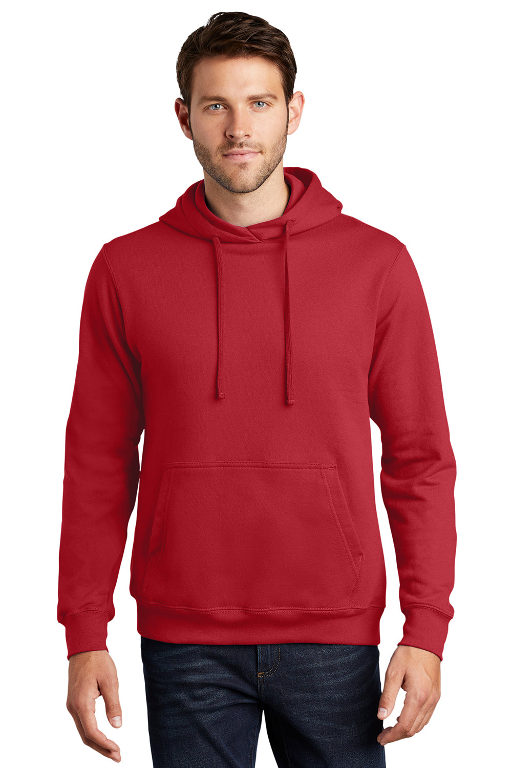 Port & Company PC850H Mens Fan Favorite Fleece Hooded Sweatshirt Hoodie Team Cardinal Red Model Front